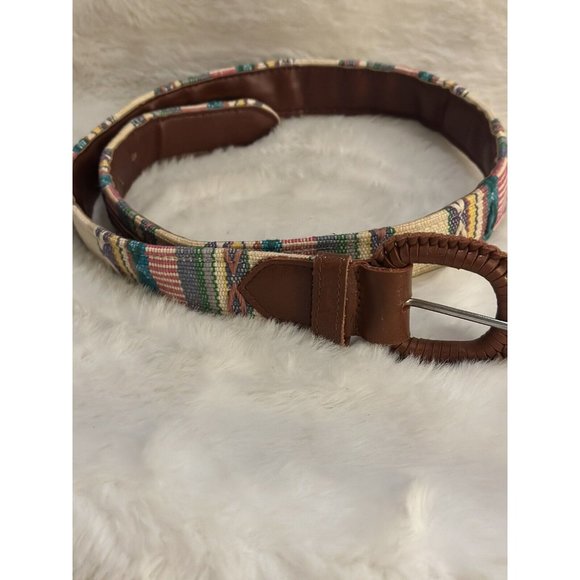 Buffalo Leather Belt 30 Medium Tapestry Tribal Ethnic Brown - Picture 1 of 6